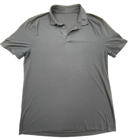 Lululemon Mens Activewear Polo Shirt Navy Blue Medium Short Sleeve Workout Golf - Picture 1 of 10